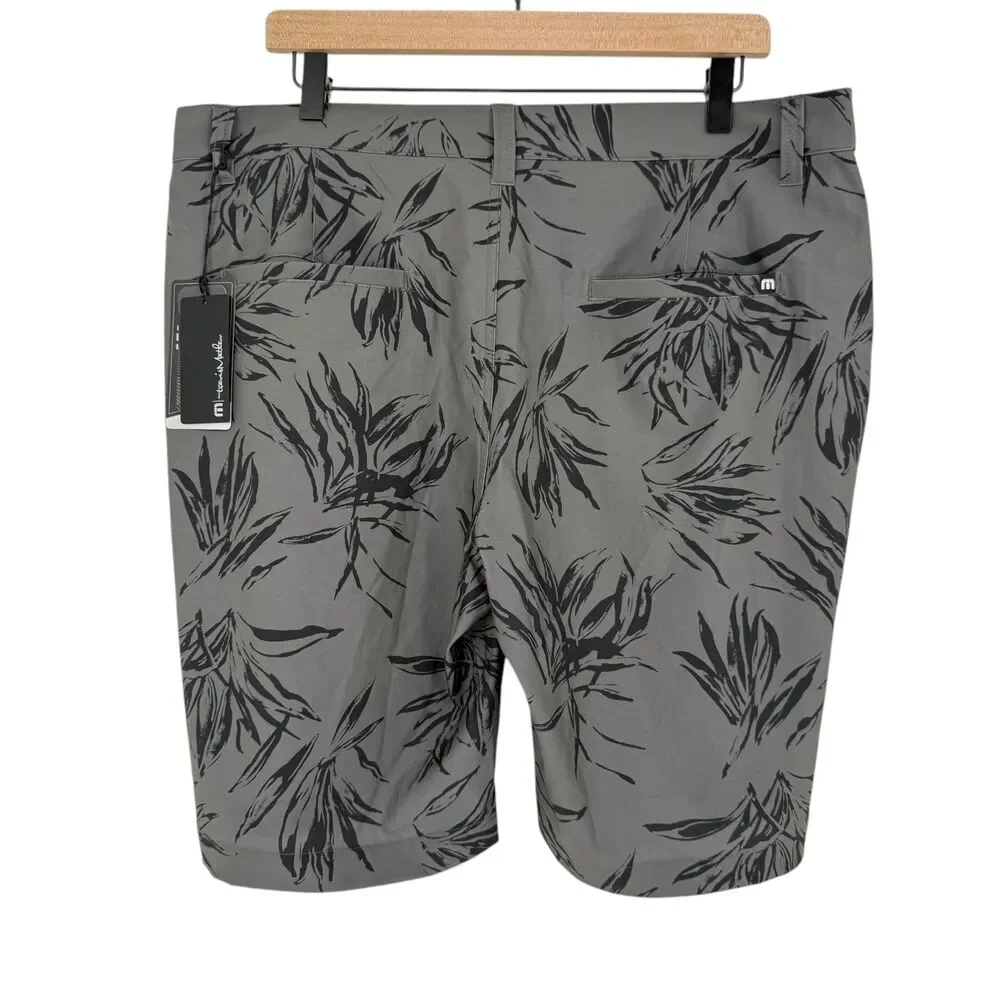 TravisMathew Golf Shorts 36 Grey Leaf Print Performance Stretch Pockets Resort